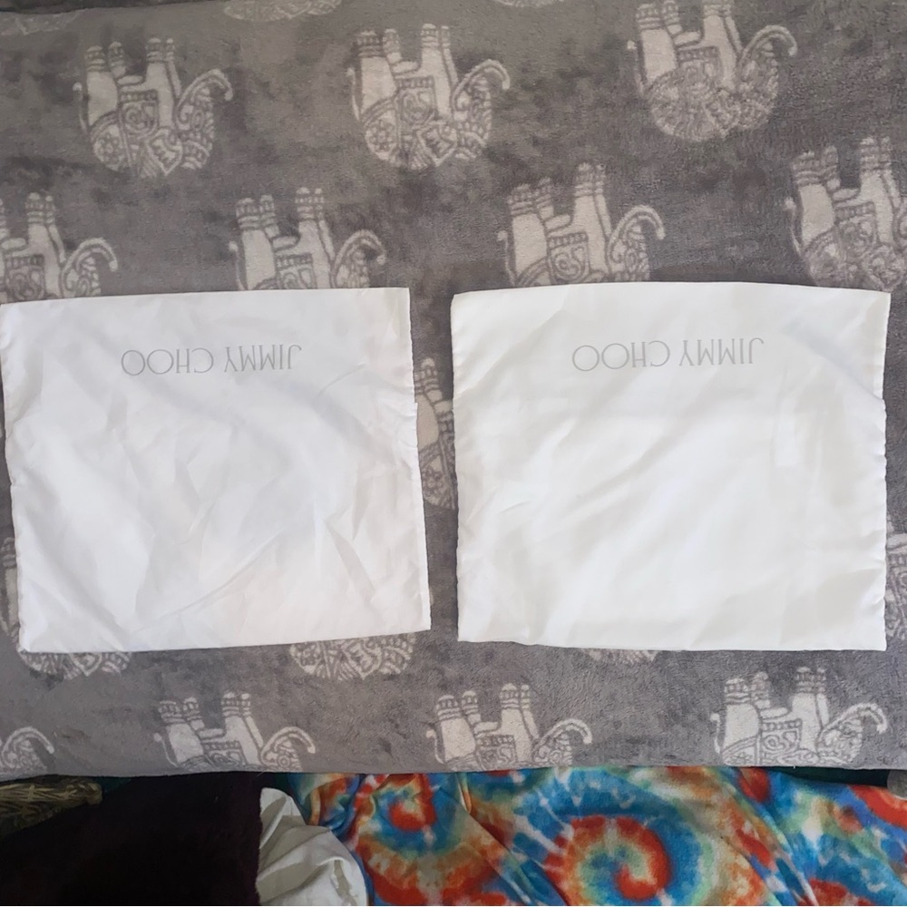 Jimmy Choo White Fabric Dust Bags with Gray Logo - Picture 6 of 8